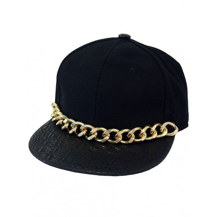 Gk Collection Custom Made Unisex Snake Lether Fashion Snapback with Gold Chunk Chain
